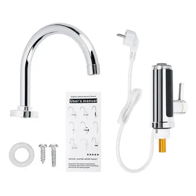 (Silver) Electric Heater LED Faucet Tap Hot Water Bathroom Kitchen Fast