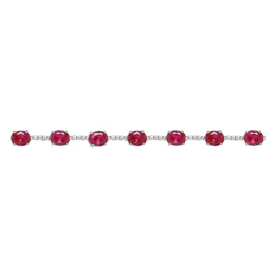 Jewelco London Ladies Sterling Silver Ruby-Red Oval Cubic Zirconia Alternating Eternity Tennis B