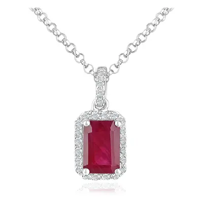 Jewelco London 18ct White Gold Round 5pts Diamond Octagon 0.6ct Ruby Cluster Pendant Necklace in