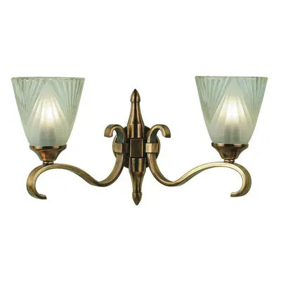 Luxury Traditional Twin Wall Light Antique Brass Art Deco Glass Shade Dimmable