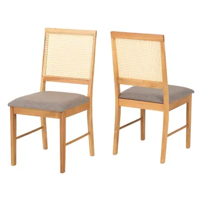 Ellis Chairs Oak Effect Rattan Back Grey Fabric - Priced Per Pair