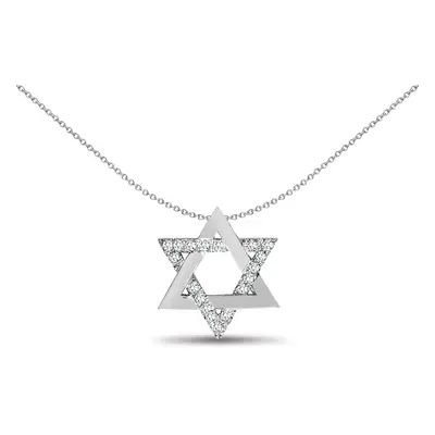 Jewelco London Ladies Solid 9ct White Gold Pave Set Round H I2 0.1ct Diamond Magen David Star Ch