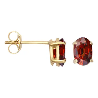 Jewelco London Ladies 9ct Yellow Gold Wine Oval Garnet Claw Solitaire Stud Earrings, 6x4mm - JES