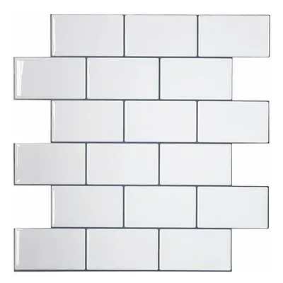 (White 1) 12inch DIY Tile Stickers 3D Brick Wall Self-adhesive Sticker Bathroom Kitchen