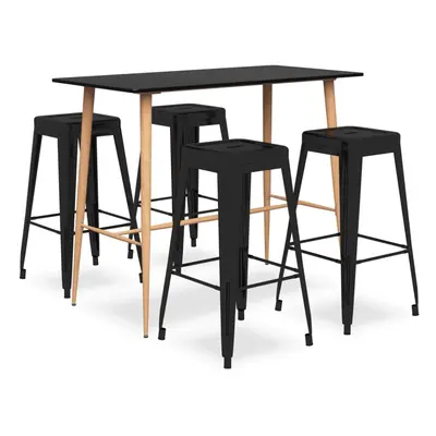 vidaXL Bar Set Piece Black Dining Room Kitchen Chair Stool Table Furniture