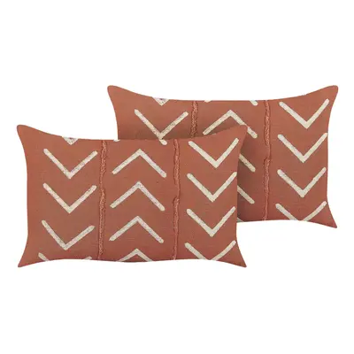 Set of Cotton Cushions Geometric Pattern x cm Orange ALBIUM