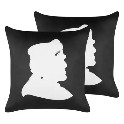 Set of Cushions Abstract Pattern FRANKLINIA Velvet x cm Black