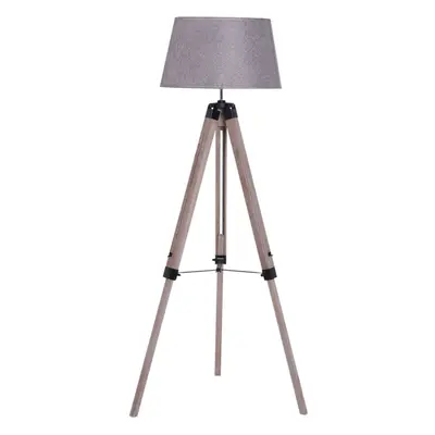 HOMCOM Tripod Floor Lamp Freestanding Bedside Light with Fabric Shade Grey