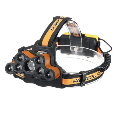 (Gold) 2501-B 6-Modes 7xT6+2xQ5 LED Outdoor Head Torch Waterproof Ultra Bright Headlamp With SOS