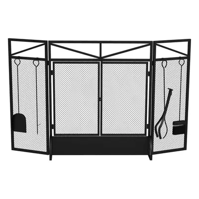 HOMCOM Panel Folding Fire Guard with Tool Doors Fire Screen Spark Guard