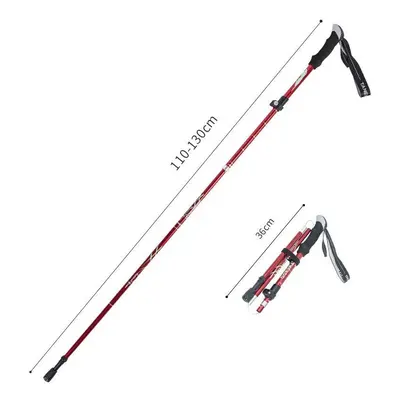 (Red 110-130) Anti Shock Walking Stick Telescopic Trekking Ultralight Aluminum Alloy Tactical Ca