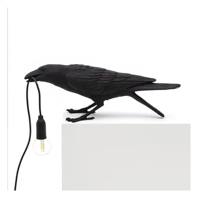 (Bird Looking Black) Black/White Bird Table Lamps Resin Crow Desk Lamp Bedroom Wall Sconce Light