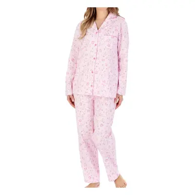 (Pink, UK 10/12) Slenderella Ladies Brushed Cotton Tailored Floral Pyjamas