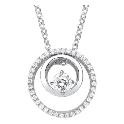 Jewelco London Ladies Rhodium Plated Sterling Silver CZ Double Circle of Life Solitaire Lavalier