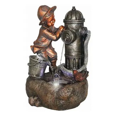 (Fire Hydrant Boy Fountain) GEEZY Freestanding LED Water Fountain | Small Garden Fountain With L