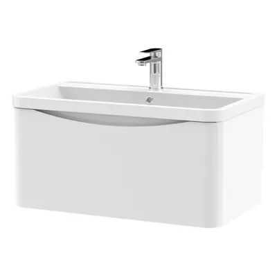 Wall Hung Drawer Vanity Basin Unit with Polymarble Basin, 800mm - Satin White