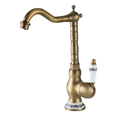 Kitchen Faucet Antique Brass Swivel Single Hole Bathroom Basin Sink Tap Porcelain Handle Rotatab