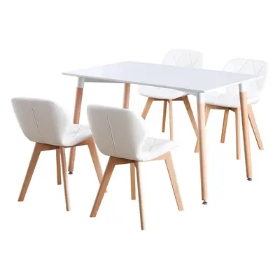 (White Table & White PU Chairs) Charles Jacobs Rectangular Seat Dinner Table & Chair Scandi Set 