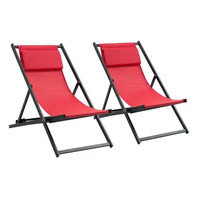 Outsunny 2Pcs Texteline Chaise Lounge Recliner Chair Adjust Lounger Patio Red