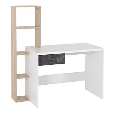 Seconique Nordic Drawer Computer Desk in White/Distressed Effect, Engineered Wood, W 1200mm x D 