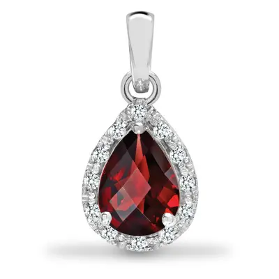 Jewelco London 9ct White Gold Claw Set H I1 0.06ct Diamond and Pear Red 0.75ct Garnet Happy Tear