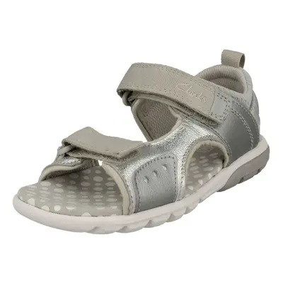 (Silver, UK Child) Boys Clarks Hook And Loop Sandals Rocco Wave K - G Fit