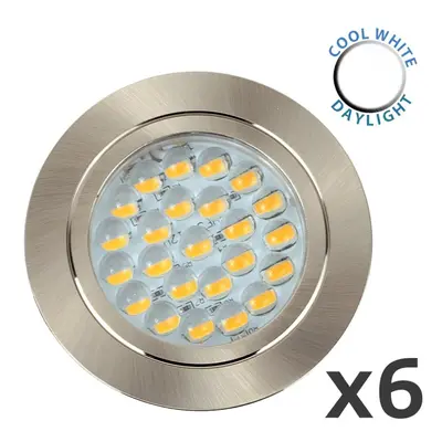 Pack of - Modern Brushed Chrome 12V LED Caravan/Boat/Cabin Downlights [6000K Cool White]