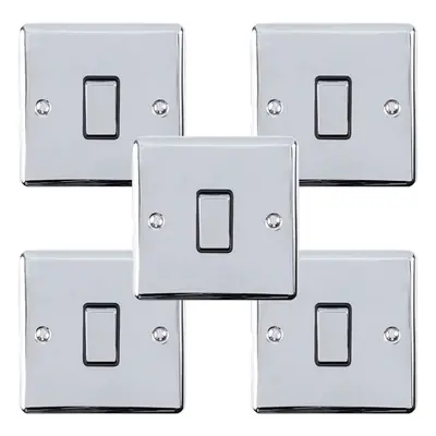 5 PACK Gang Single Metal Light Switch POLISHED CHROME Way 10A Black Trim