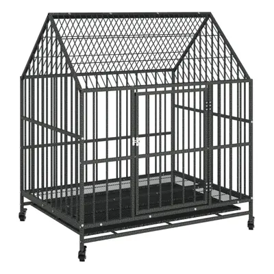 vidaXL Dog Cage with Wheels Dog Kennel Pet Dog Crate Black Galvanised Steel