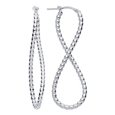 Jewelco London Ladies Rhodium Plated Sterling Silver Bead Edge Infinity Figure Drop Hoop Earring