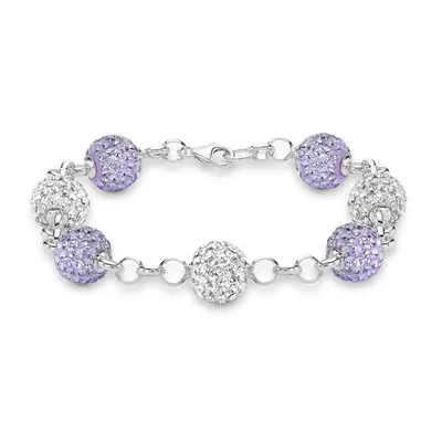 Jewelco London Sterling Silver Dazzling Disco Ball Bracelet 10mm - Lilac coloured Crystal - ABB0