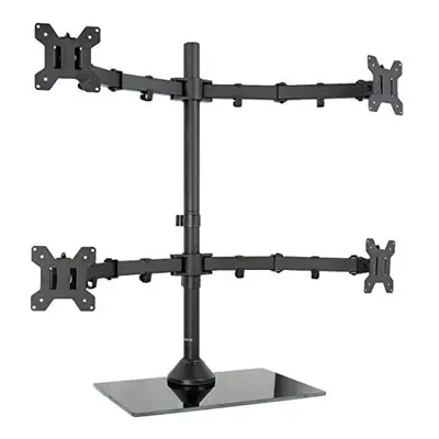 VIVO Black Adjustable Quad Monitor Desk Stand Mount, Free Standing Heavy Duty Glass Base, Holds 