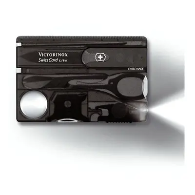 (Black) Genuine Victorinox Swiss Card Lite - Function Swisscard - White Led Light