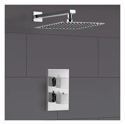 Square Thermostatic Concealed Mixer Dial Outlet + 300mm Shower Head + Arm