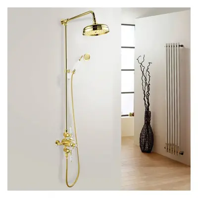 Enora Traditional Exposed Thermostatic Valve, Riser Rail & Round Handset Gold