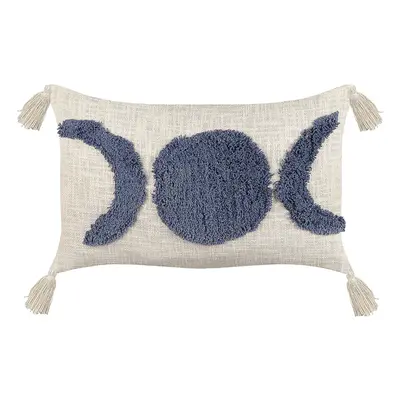 Tufted Cotton Cushion with Tassels x cm Beige and Blue LUPINUS