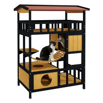 PawHut Outdoor Cat House w/ Suspension Bridge, Houses, Balcony