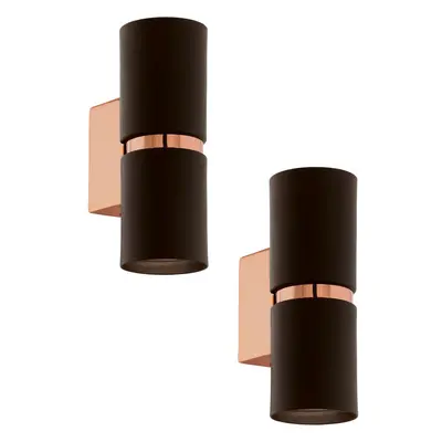 2 PACK Wall Light Colour Copper Coloured Steel Brown Round Shade GU10 2x3.3W