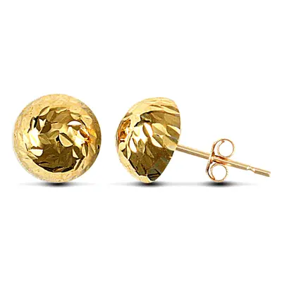 Jewelco London Ladies 9ct Yellow Gold Diamond Cut Half Ball Stud Earrings, 9mm - JES085