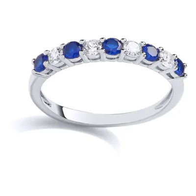 (L) Jewelco London Sterling Silver Sapphire-Blue CZ & Created Sapphire Half Eternity Ring Eterni