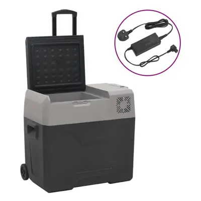 (30 l, with adapter) vidaXL Cool Box with Wheel and Handle Car Fridge Black and Grey Polypropyle