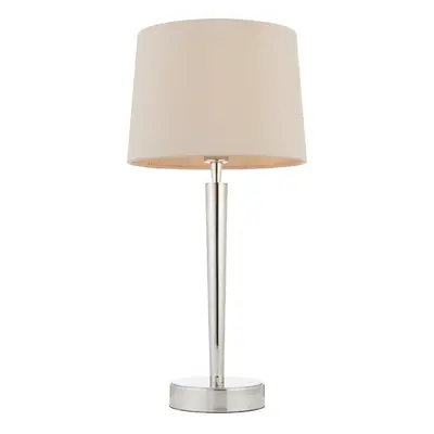 Modern Table Lamp & USB Charger Nickel & Mink Shade Metal Bedside Feature Light