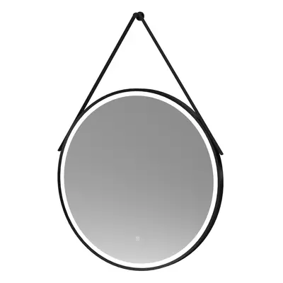 Round LED Illuminated Touch Sensor Framed Mirror with Demister & Strap, 800mm - Black