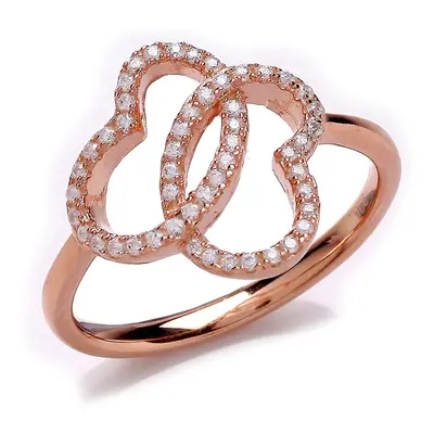 (M) Jewelco London Rose Gold-Plated Sterling Silver Cubic Zirconia Double Heart Ring