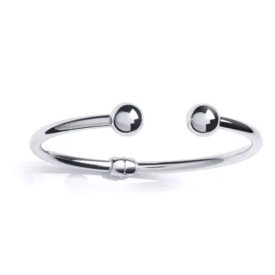 Jewelco London Ladies Platinum Plated Sterling Silver Plain Hinged 10mm Bead Torque Bangle Brace