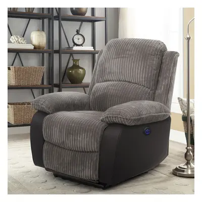 (Grey, Chair Only) Fabric Cord Electric Recliner Seater Seater Sofa And Chair Grey Or Brown