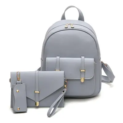 (Grey) PCS PU Leather Women Backpacks Students Schoolbags