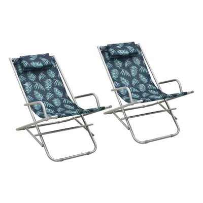 vidaXL 2x Rocking Chairs Steel Leaf Print Folding Camping Chair Sun Lounger