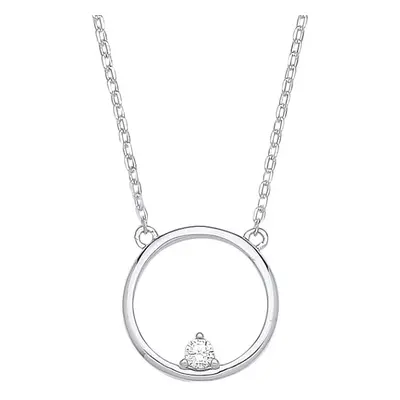 Jewelco London Ladies Rhodium Plated Sterling Silver CZ Balanced Solitaire Circle Lavalier Neckl