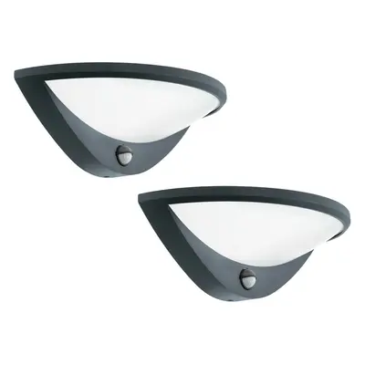 2 PACK IP44 Outdoor Wall Light & PIR Sensor Anthracite Aluminium 9.3W LED